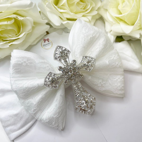 Christening headband | white christening bow | baby girl bows | holy communion bows | newborn headbands | celebration bows | wedding bows