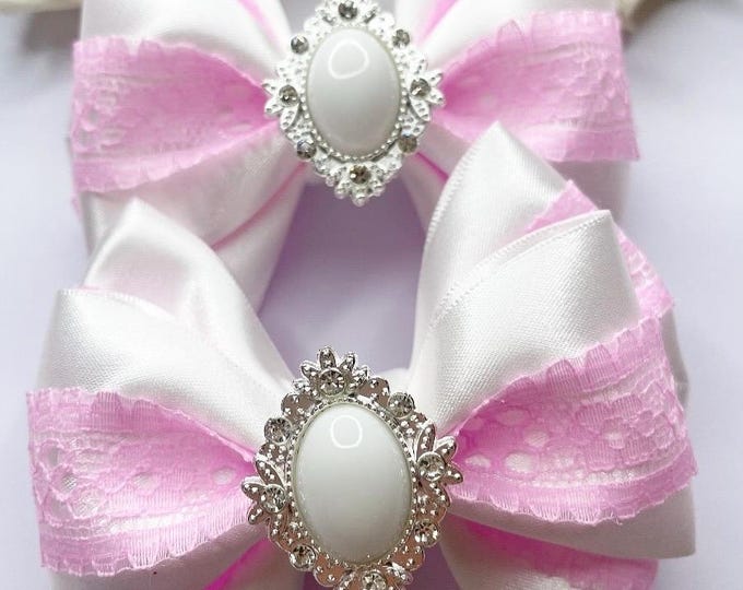 Pink & White Lace Hair Bows: Piggies Set