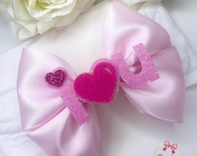 Valentines 'I Heart U' Bow: Light Pink Love Heart Headband