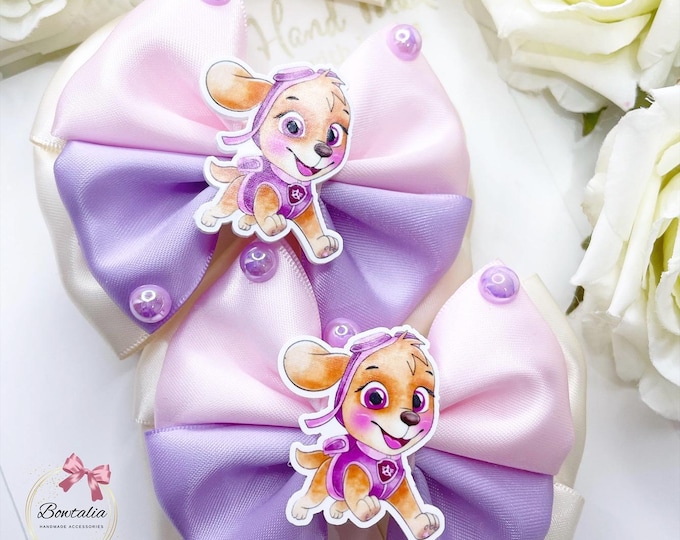 Character Hair Bow Clip: Pink & Lilac Satin Ribbon