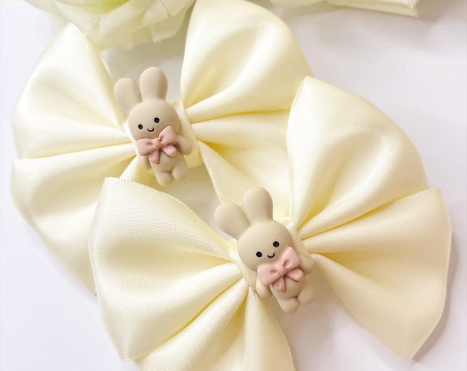 Easter Bunny Hair Bows: Pigtail Clips, Girls Hair Accessories