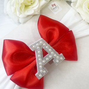 Personalised baby headbands Pearl initial headbands newborn accessories personalised baby bows baby shower gift pearl initial bows Red