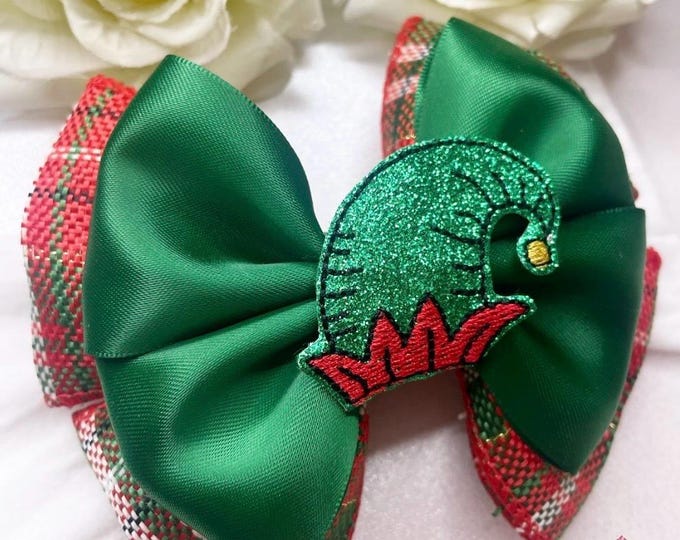 Elf Baby Bow: Tartan Christmas Headband or Clip