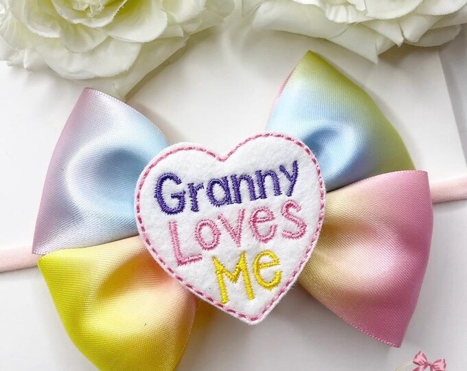 Rainbow 'Granny Loves Me' Bow: Baby Headband Hair Accessory