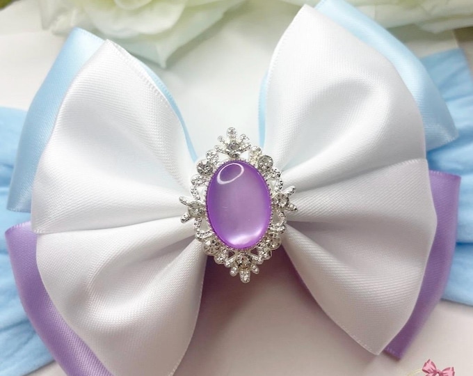 Lilac Baby Bow Headband: Blue & White Hair Accessories