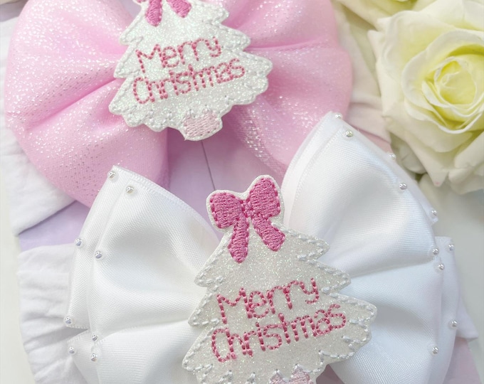 Christmas Tree Bow Headband: Pink or White Festive Hair Accessory
