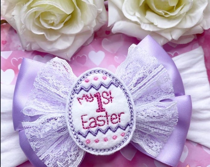 My 1st Easter Egg Bow Headband, Newborn Baby Girl Hair Accessory