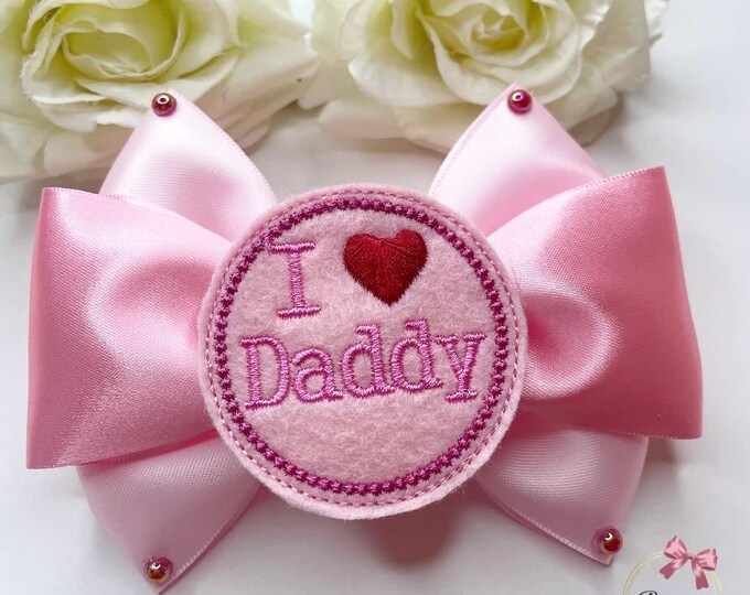 Pink I Heart Daddy Bow Clip: Father's Day Hair Accessory
