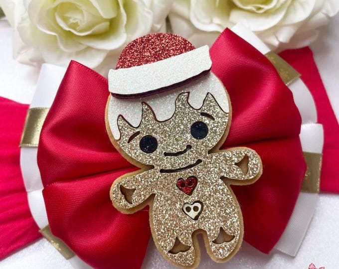 Christmas Gingerbread Man Bow, Red Headband, Baby Girl Hair Accessory