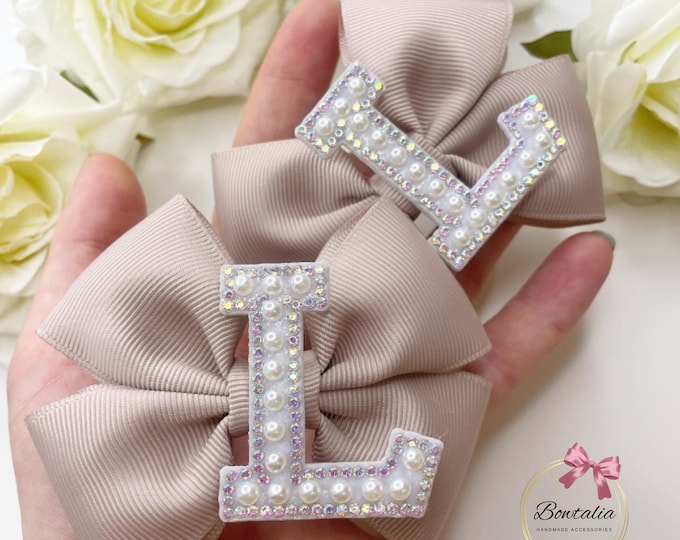 Personalized Pearl Initial Hair Bows: Pigtail Clips, Handmade