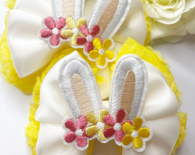 Easter Bunny Pigtail Bows: Floral Hair Clips