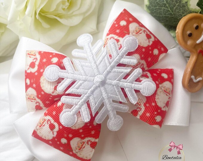 Christmas Bow: Snowflake Santa Hair Clip or Headband