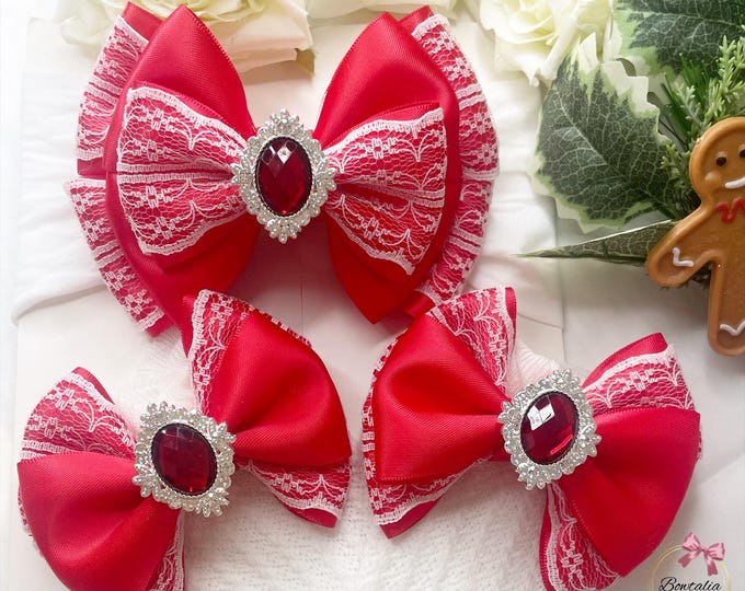 Red Bow Socks & Headband Set: Baby Girl Christmas Hair Bows