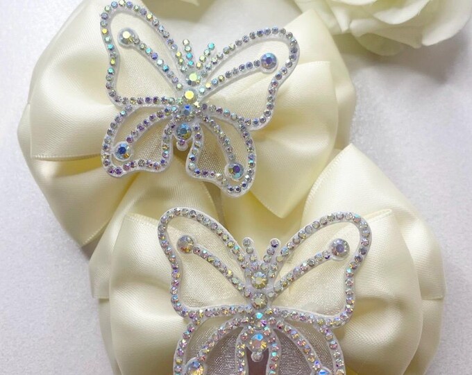 Butterfly Hair Bows: Cream Pigtail Clips, Handmade Accessories