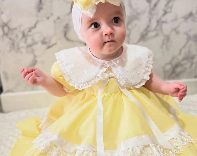 Yellow & White Flower Baby Bow: Clip or Headband