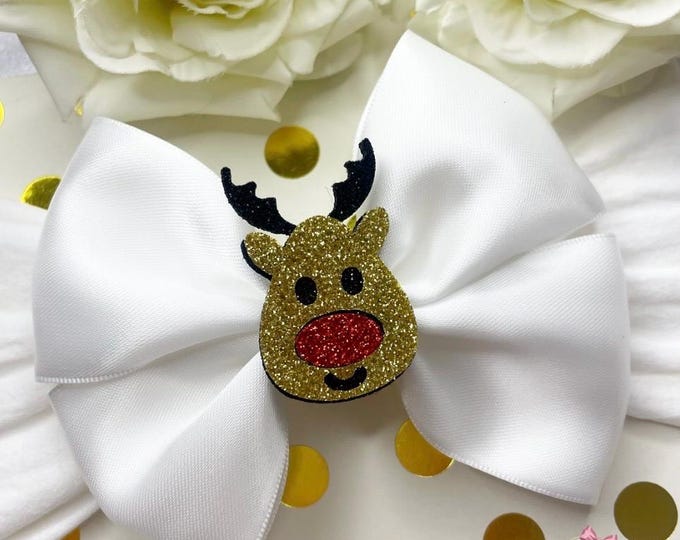 Reindeer Bow Headband: Christmas Baby Hair Accessory