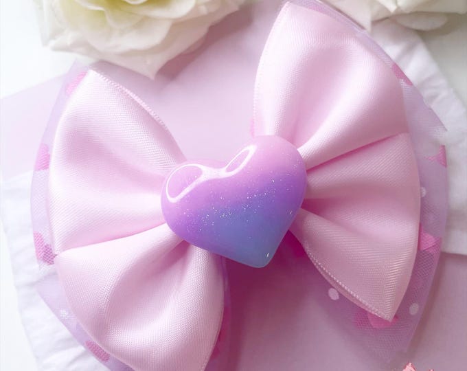 Valentine's Pink Bow: Glitter Heart Clip or Headband
