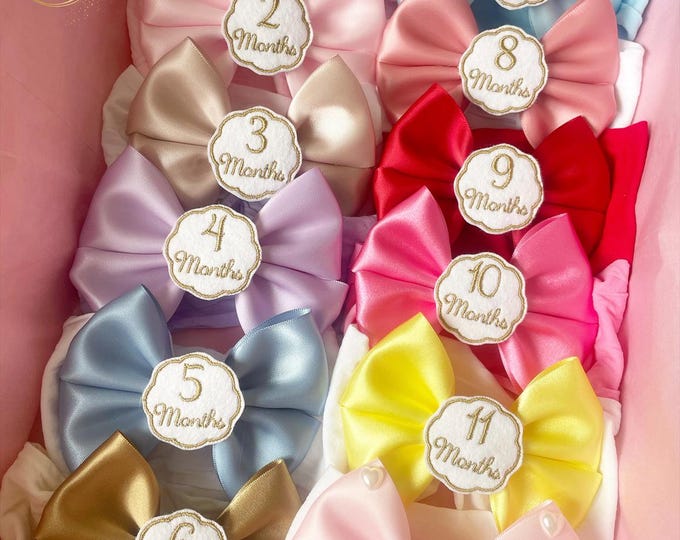 Milestone Satin Bows: Newborn Headband Bundle, Monthly Photo Props