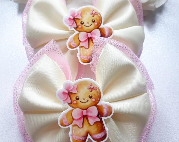 Gingerbread man Hair Bows: Matching Pigtail Clips