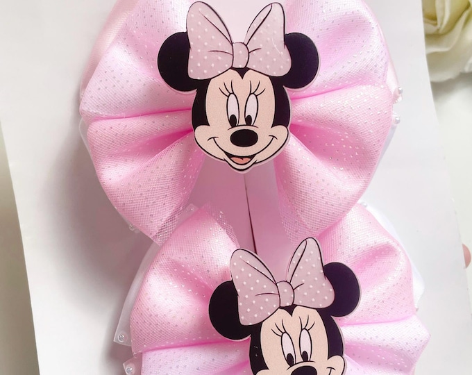 Pink Mouse Hair Bow Clips: Sparkle Piggie Bows (Set of 2)