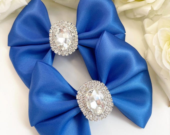 Handmade Pigtail Hair Bows: Crystal Embellished Clips (Set of 2)