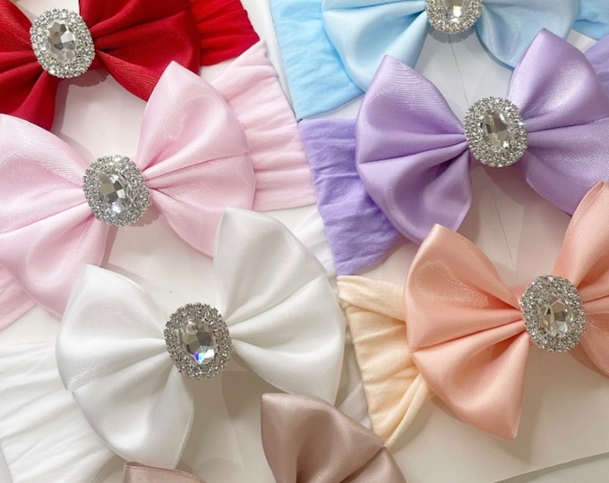 Baby Girl Bow Headband Bundle: Silver Embellishment, Nylon Headband
