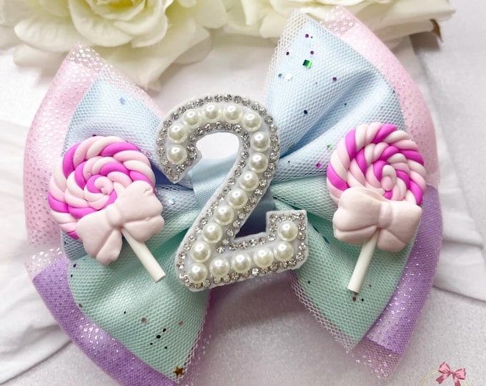 Rainbow Tulle Birthday Bow Headband: First Birthday