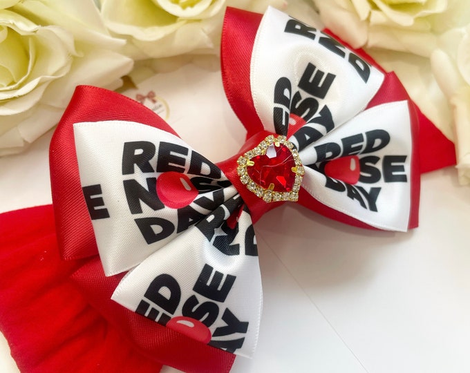 Red Nose Day Bow: Layered Ribbon Hair Bow on Headband