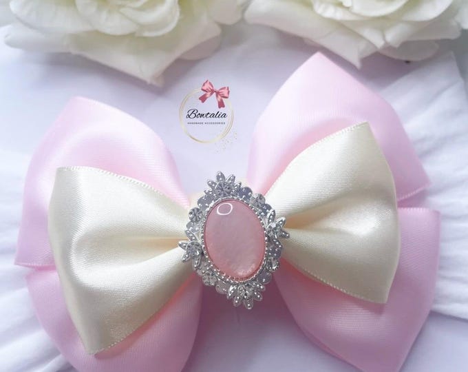 Pink Pearl Baby Bow: Handmade Hair Clip or Headband