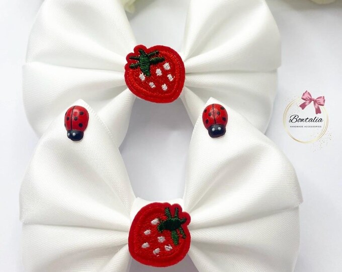 Strawberry Ladybug Bow Clips: Baby Girl Hair Accessories