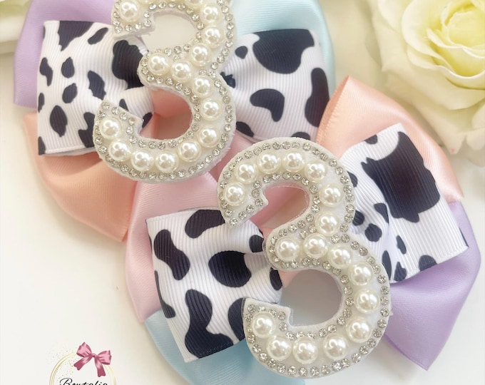 Cow Print Birthday Bows: Baby Girl Hair Clip or Headband