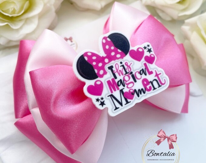 Pink Character Bow: Baby Headband or Clip, Birthday Hair Accessory