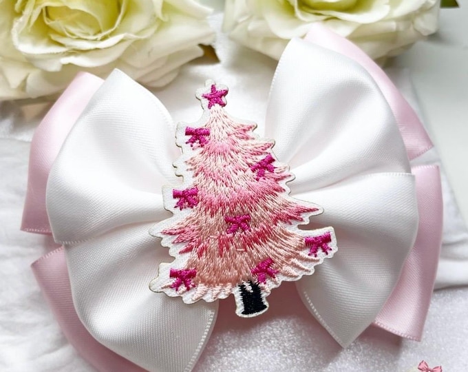 Pink Christmas Tree Bow Headband: Holiday Hair Accessory