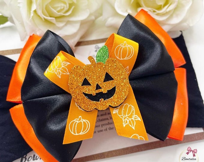 Halloween Pumpkin Baby Bow: Orange Hair Clip or Headband