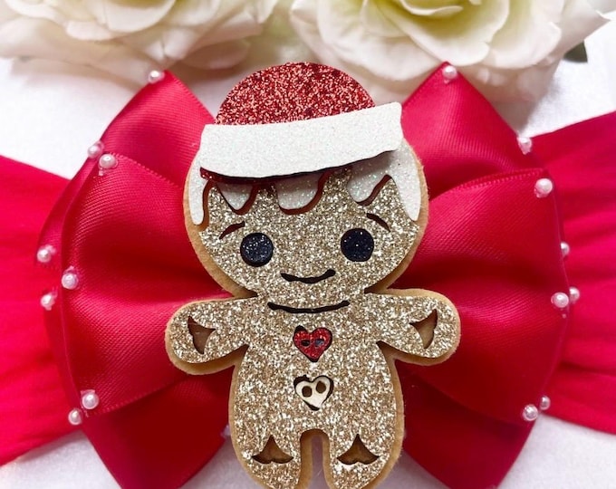 Gingerbread Man Christmas Bow, Red Headband or Clip