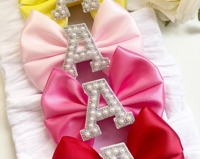 Personalized Baby Headband Set: Pearl Initial Bows, Newborn Accessory