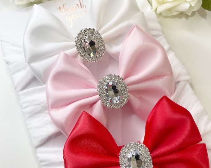 Handmade Baby Bow Headbands: Silver Embellished Trio