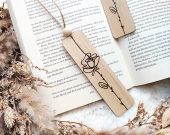 Lesezeichen | Holz | Rose | Lineart | Brandmalerei