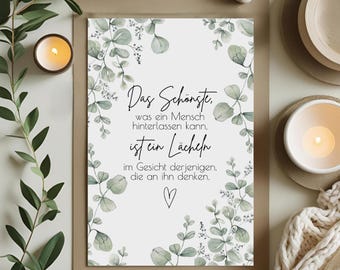 Das Schönste | Kunstdruck | verschiedene Größen | Trauerkarte | Spruch | Eukalyptus | handmade | Aquarelle