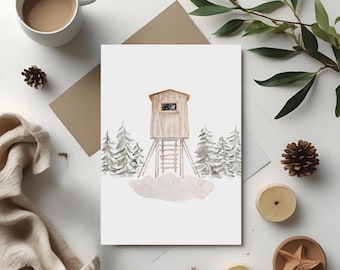 Hochsitz | Kunstdruck | verschiedene Größen | Wald | handmade | Aquarell