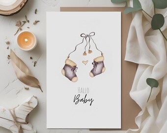 Hallo Baby | Kunstdruck | verschiedene Größen | Babyschuhe | Geburt | Baby | handmade | Aquarell
