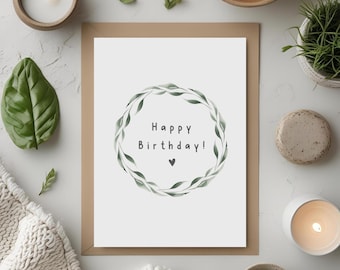 Happy Birthday | Kunstdruck | verschiedene Größen | Geburtstagskarte | Kranz | handmade | Aquarell