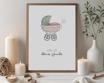 Kinderwagen | Kunstdruck | verschiedene Größen | Vintage | Retro | kleines Wunder | Geburt | Baby | handmade | Aquarell