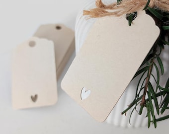 Etiketten | Label | Geschenkanhänger | Rohlinge | unbedruckt | klein | mit Herz | rechteckig | 30 Stück | natur