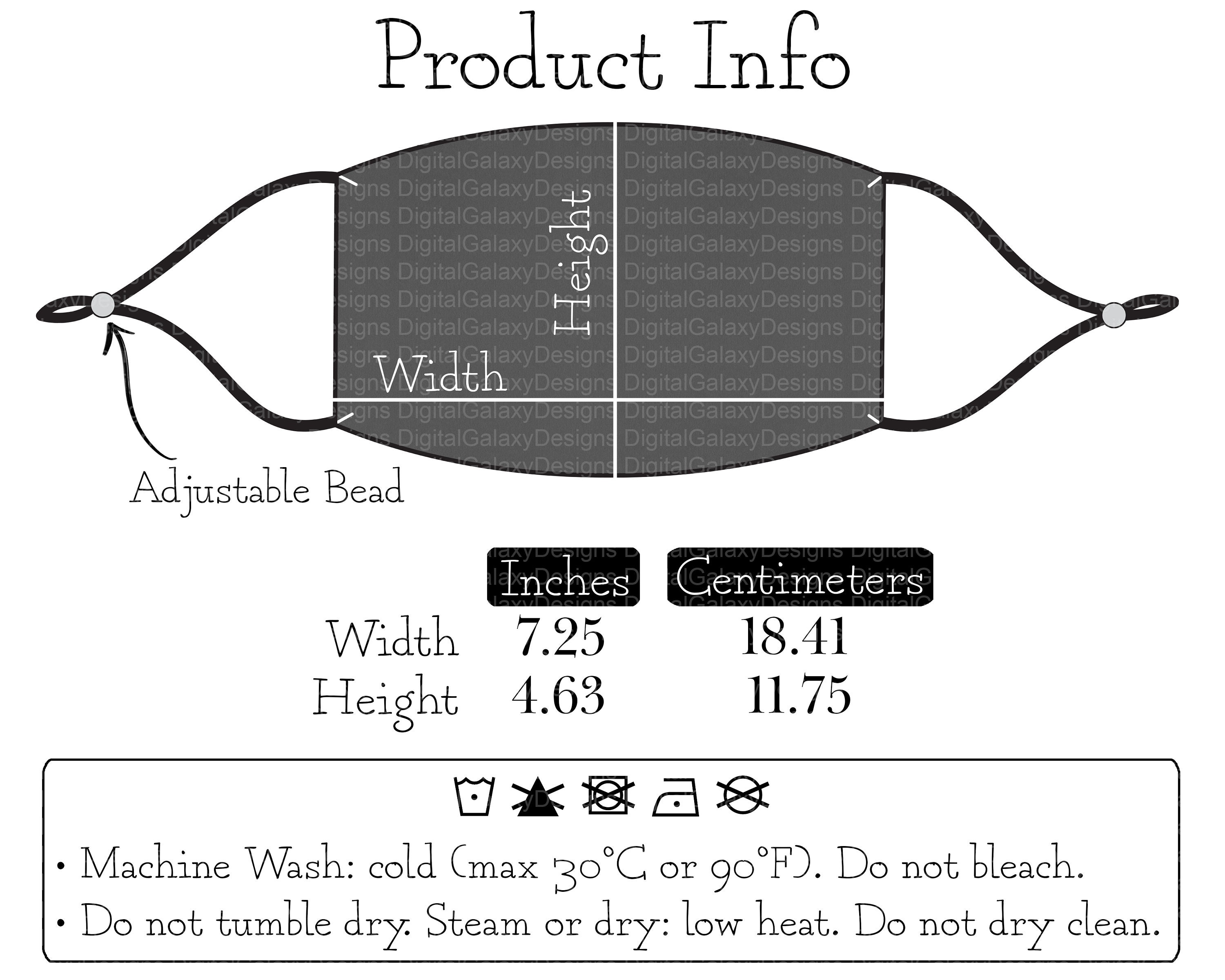 Face Mask Size Chart Mockup Generic POD Face Mask Info Etsy