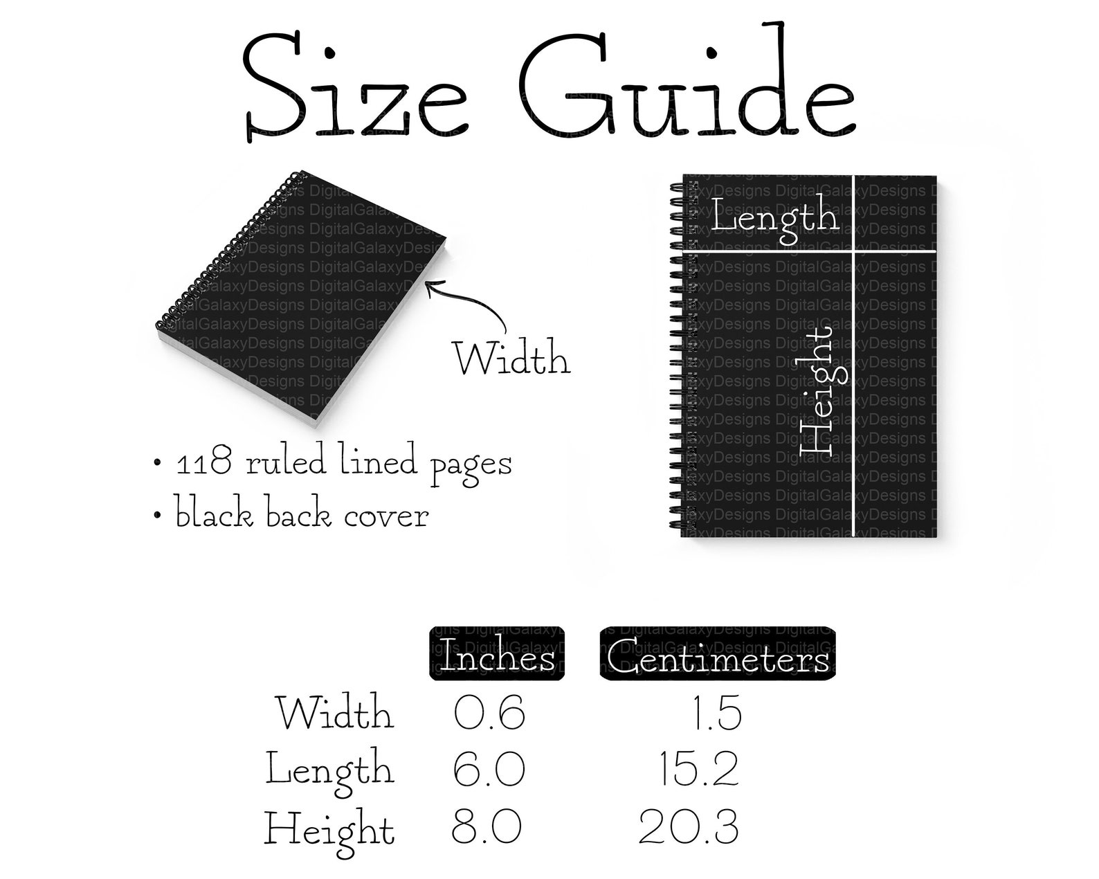 Spiral Notebook Size Chart Mockup Spiral Notebook Info Etsy UK
