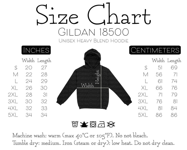 Black Gildan 16500 Size Chart, Black Gildan 16500 Unisex Heavy Blend ...