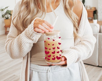 Heart Glass Tumbler, Iced Coffee Glass, Heart Libbey, Heart Glass Cup, Iced Coffee Cup, Valentines Gifts, Beer Can Glass, Valentine's Glass