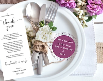 Printed/Personalized/Thank You Place Setting/Wedding Thank You Card/Wedding Thank You Note/Table Thank You Card/Wedding Place Setting/Min 25