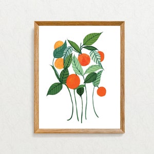 Hand Painted Gouache Orange Citrus Art Hanging Whimsical Playful Style Folk Bright Color Vintage Boho Ecclectic Summer Happy Antique
